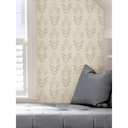 NuWallpaper Cream Folk Tulip Peel & Stick Wallpaper
